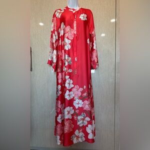 Natori Coral Red Floral Midi Dress